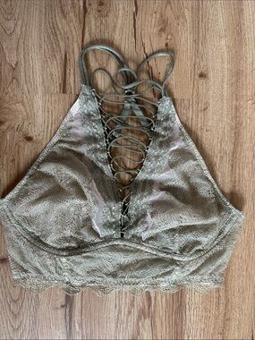 Victoria's Secret Lace Halter Bralette with Front Lace-Up in Sage